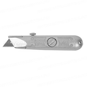 Нож ЗУБР "МАСТЕР" с трапециевидным лезвием тип А24, метал. корпус, выдвижное лезвие с автоматической фиксацией